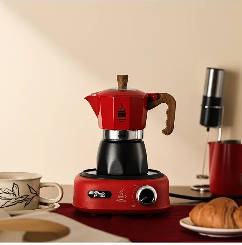 Electric Coffee Moka Pot - BLACK AND RED