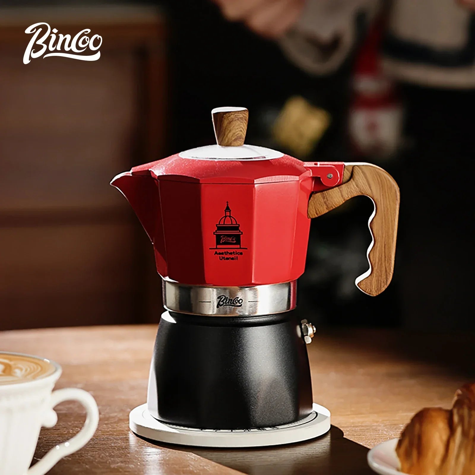 Electric Coffee Moka Pot - BLACK AND RED