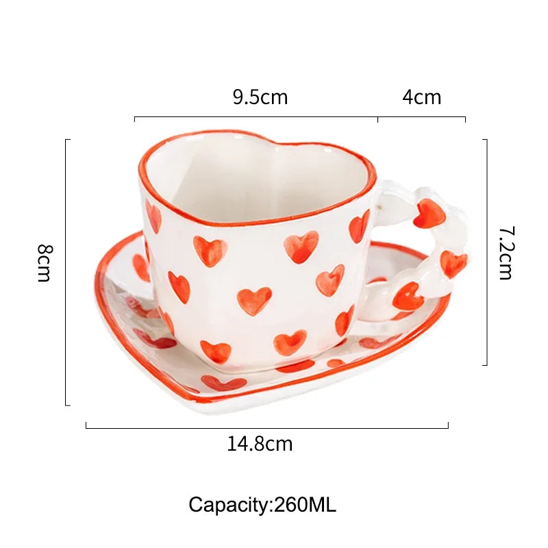 Heart Shape Coffee cup with Saucer Hand Painted - ROMANTIC