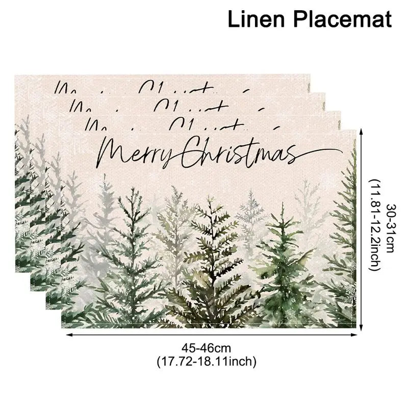 Linen Christmas Tree Placemats - NOEL