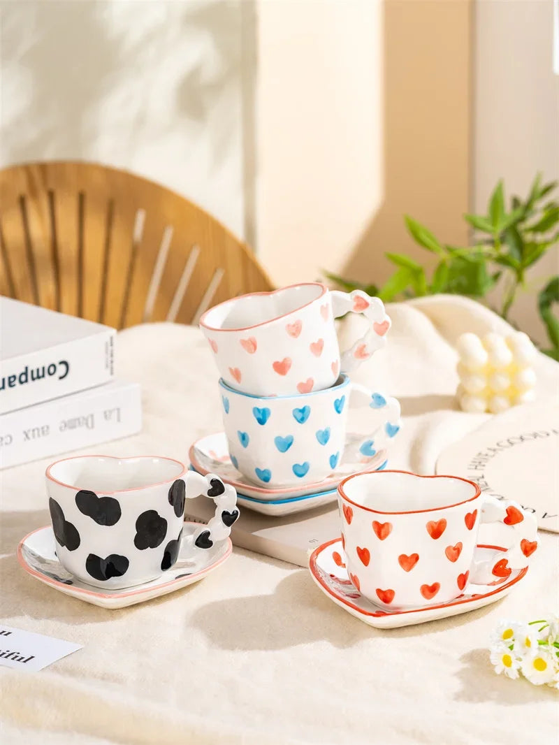 Heart Shape Coffee cup with Saucer Hand Painted - ROMANTIC