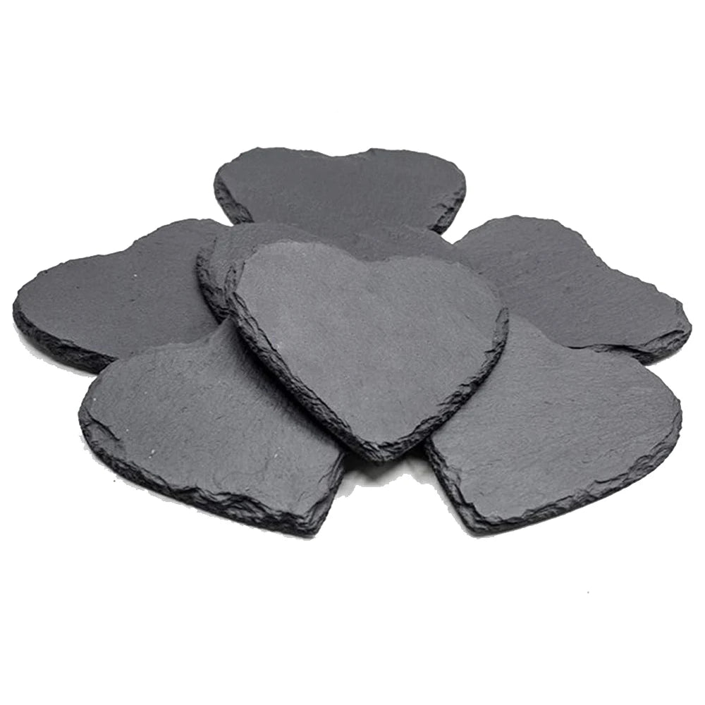 8pcs Heart Shape Black Slate Stone Coasters - SLATE