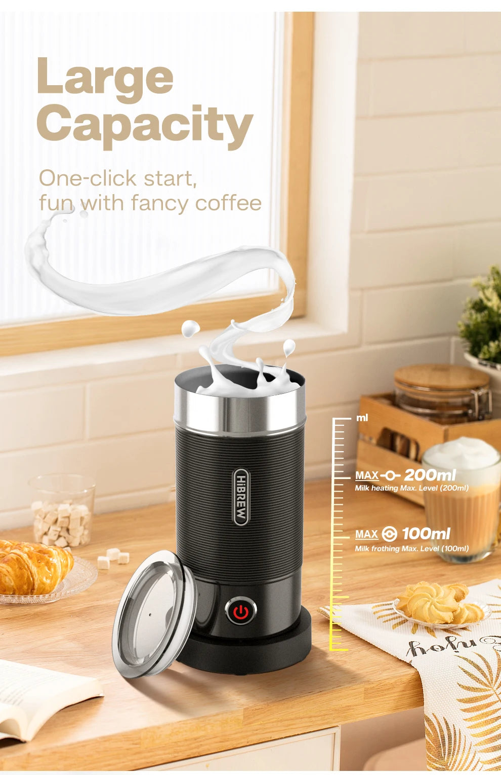 Milk Frother Frothing Foamer - B & W
