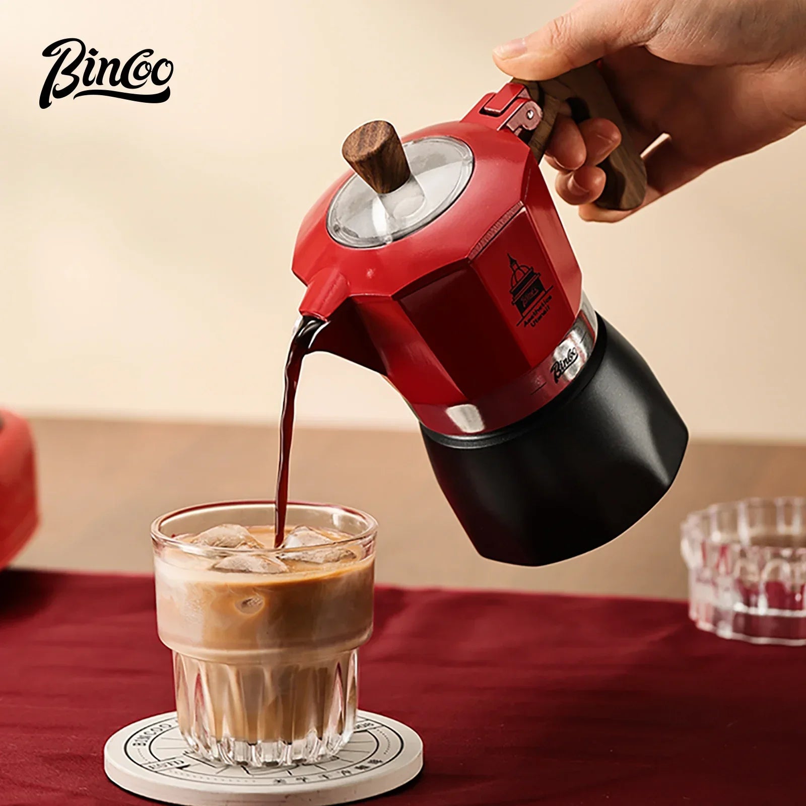 Electric Coffee Moka Pot - BLACK AND RED