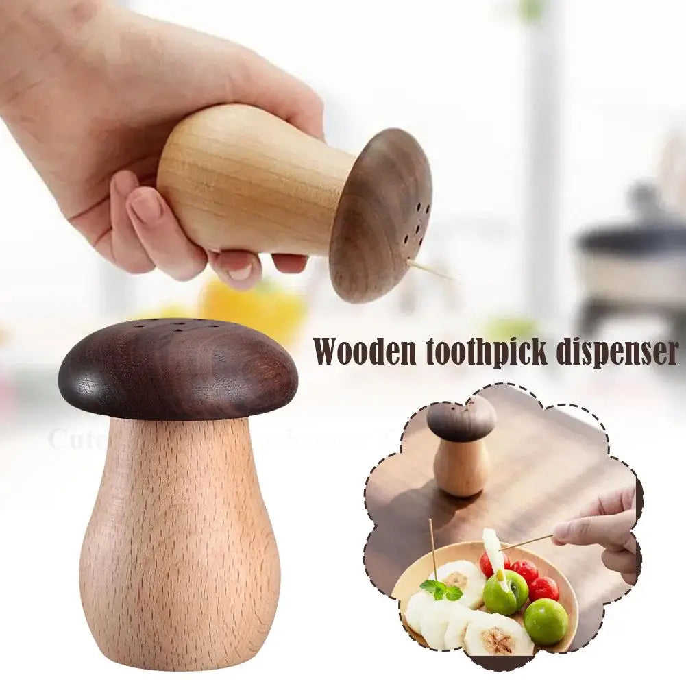 Walnut Wood Mushroom Toothpick Holder Dispenser - SHROOM