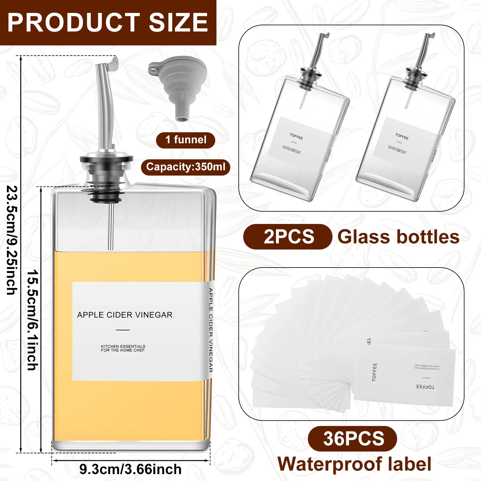 Square Glass Seasoning Bottle Dispenser - QUADRA