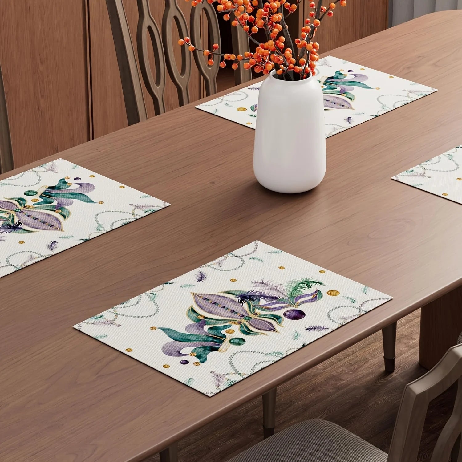 4pcs Feather Iris Table Mats - MARDI GRAS