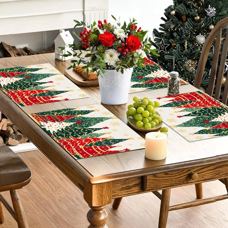 Linen Christmas Tree Placemats - NOEL