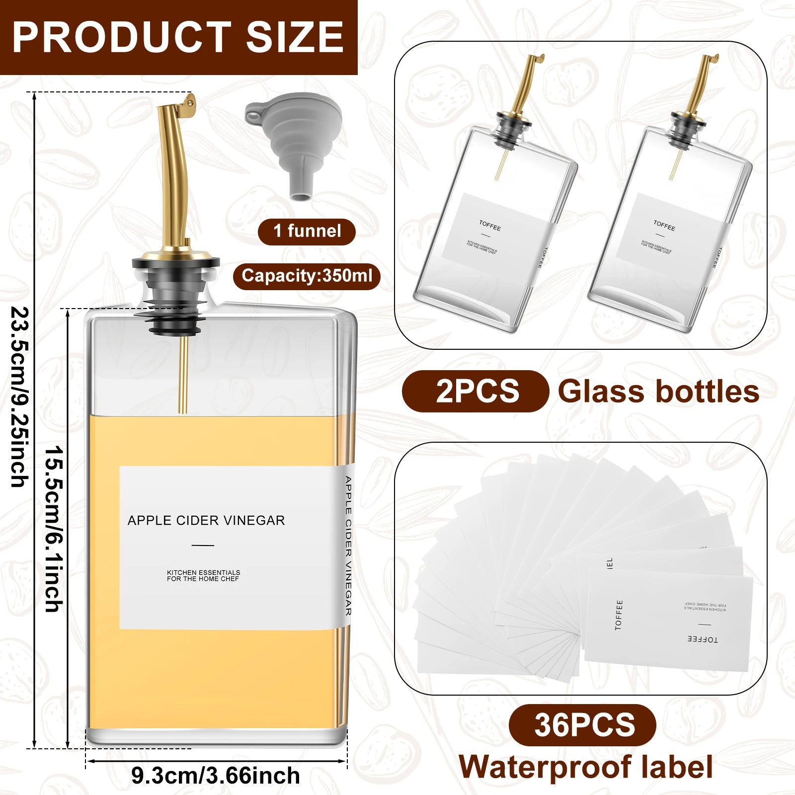 Square Glass Seasoning Bottle Dispenser - QUADRA