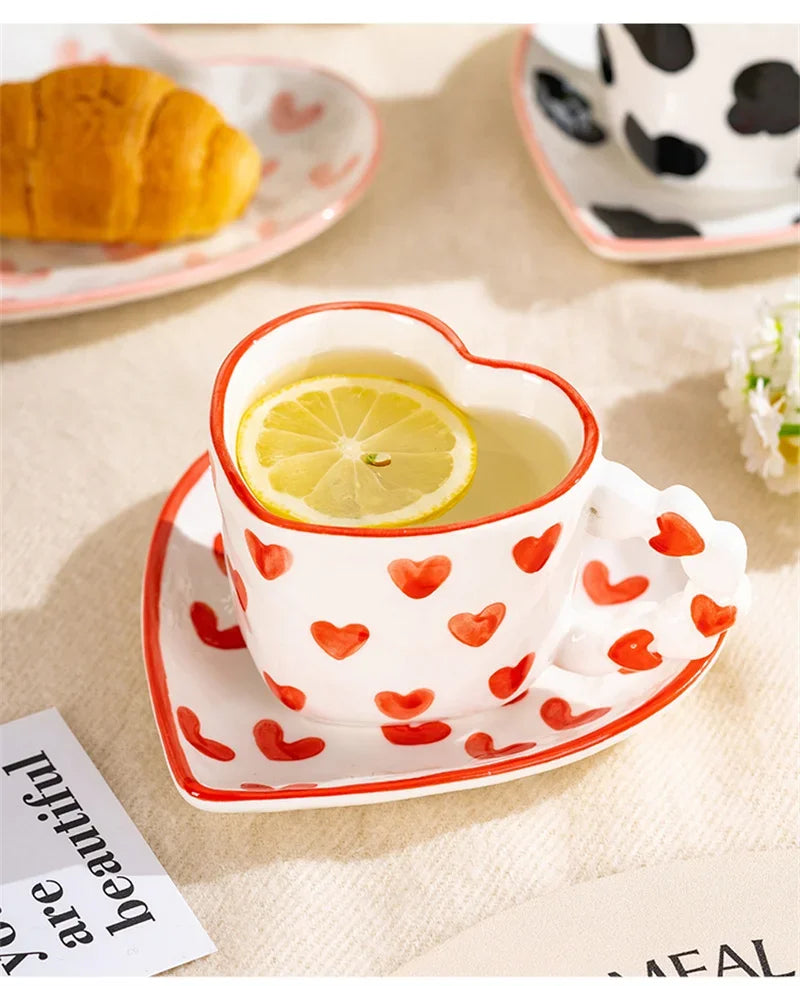 Heart Shape Coffee cup with Saucer Hand Painted - ROMANTIC