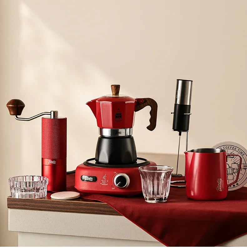 Electric Coffee Moka Pot - BLACK AND RED