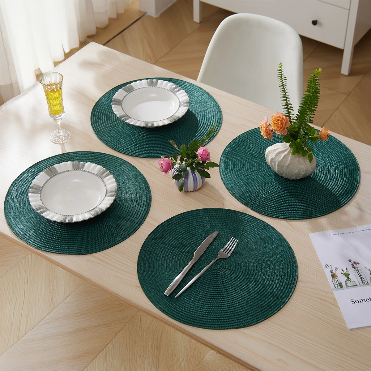 Round Braided Placemats Set of 4 Washable - COLORII