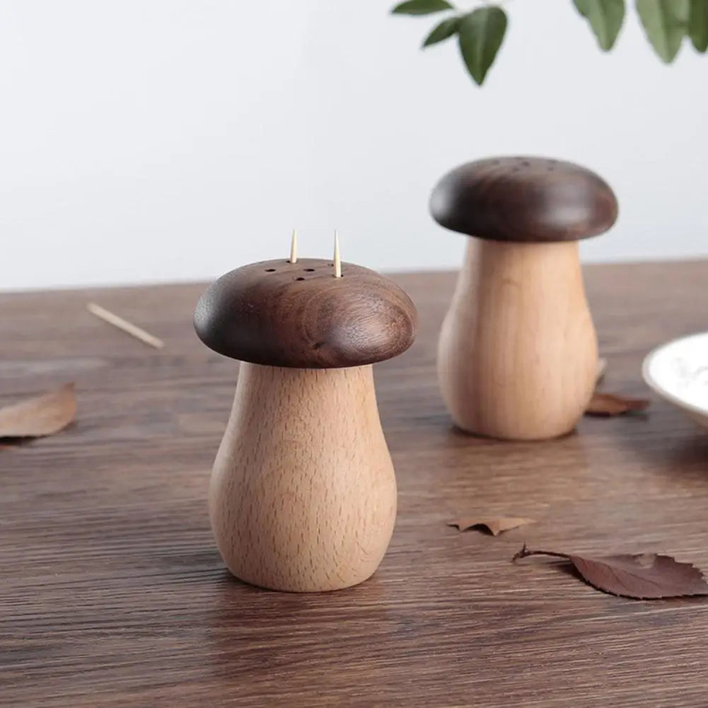 Walnut Wood Mushroom Toothpick Holder Dispenser - SHROOM