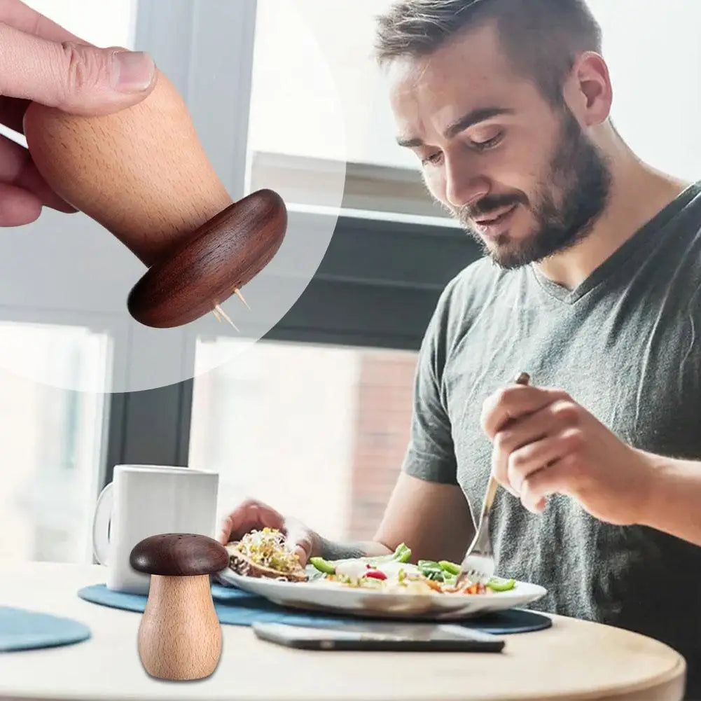 Walnut Wood Mushroom Toothpick Holder Dispenser - SHROOM
