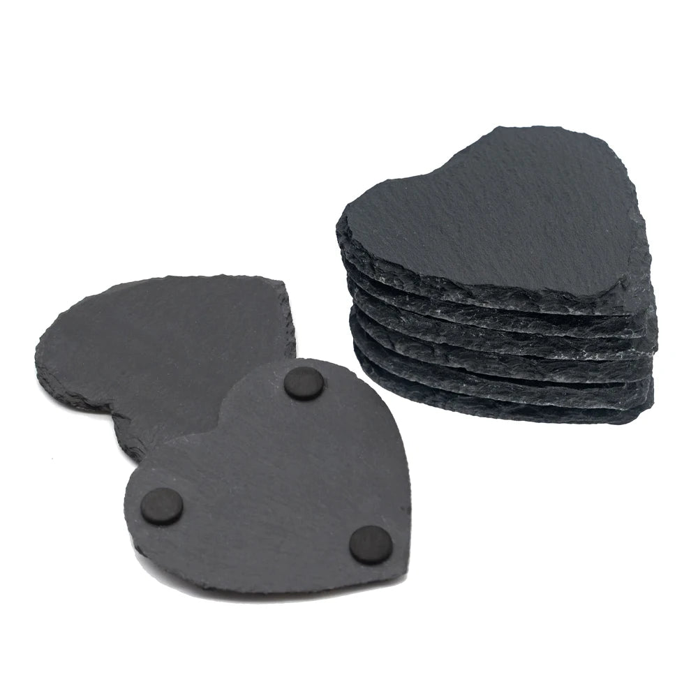 8pcs Heart Shape Black Slate Stone Coasters - SLATE