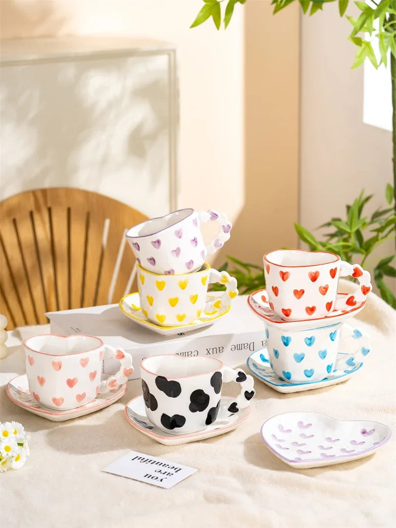 Heart Shape Coffee cup with Saucer Hand Painted - ROMANTIC