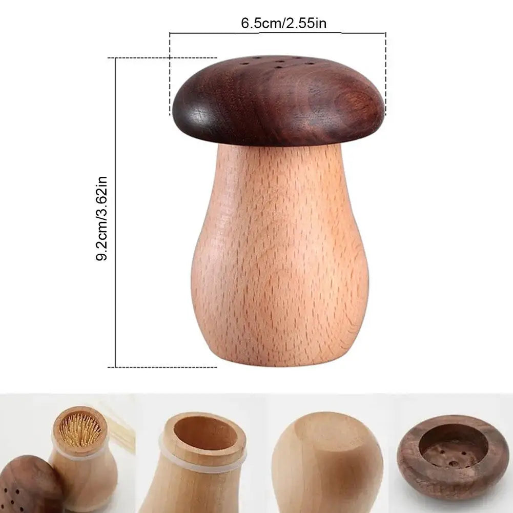 Walnut Wood Mushroom Toothpick Holder Dispenser - SHROOM