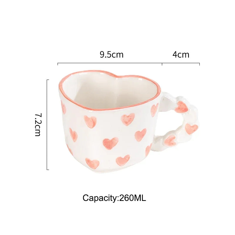 Heart Shape Coffee cup with Saucer Hand Painted - ROMANTIC