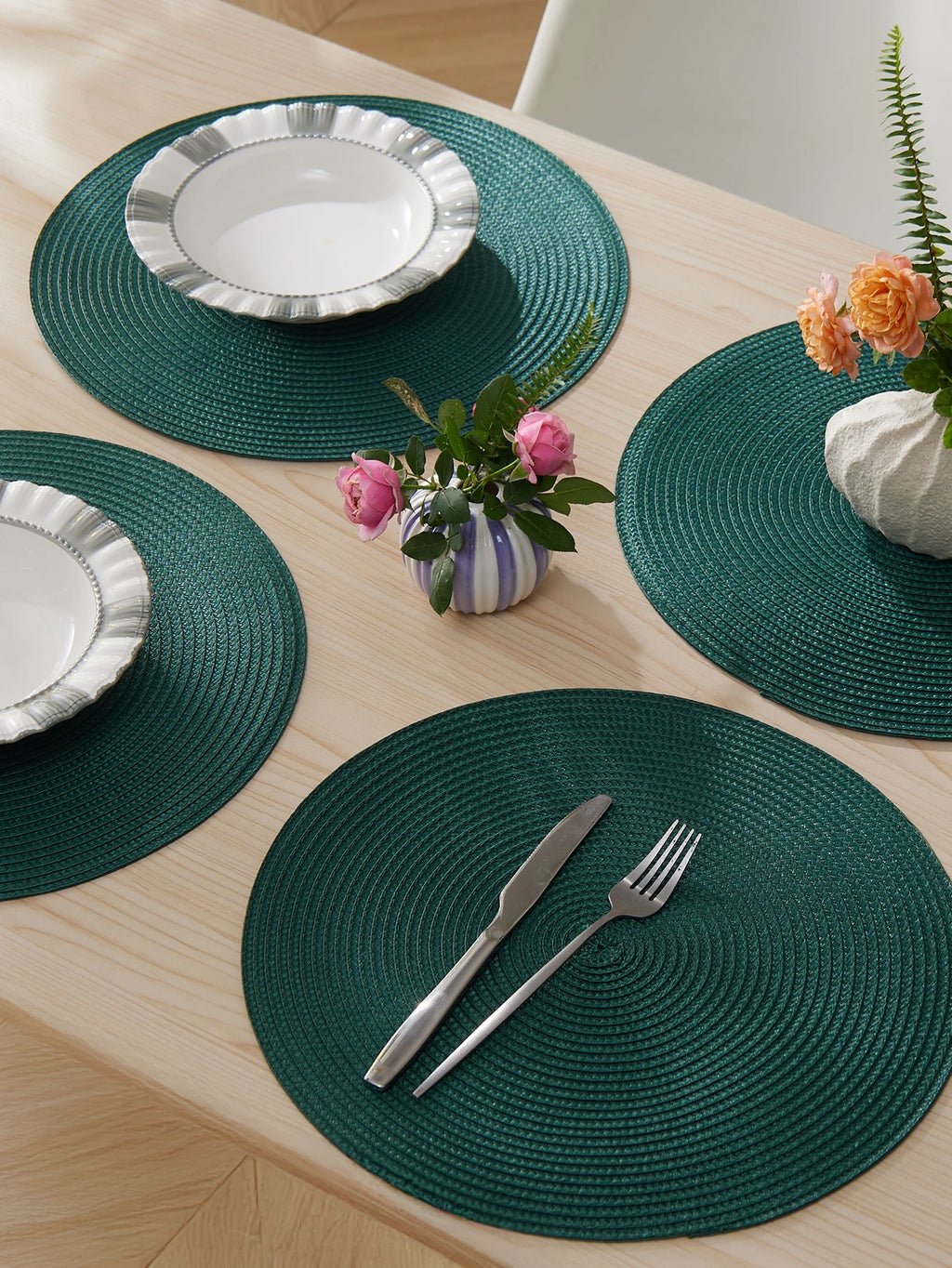 Round Braided Placemats Set of 4 Washable - COLORII