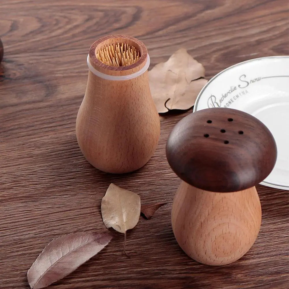 Walnut Wood Mushroom Toothpick Holder Dispenser - SHROOM