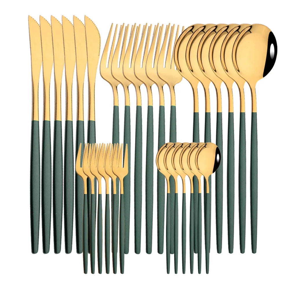 30Pcs/Set Stainless Steel Multi Colored Dinnerware Set - SHINE