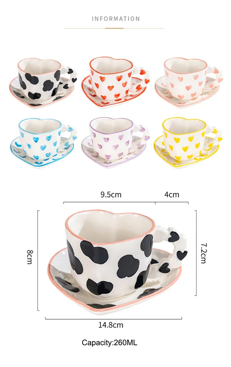 Heart Shape Coffee cup with Saucer Hand Painted - ROMANTIC