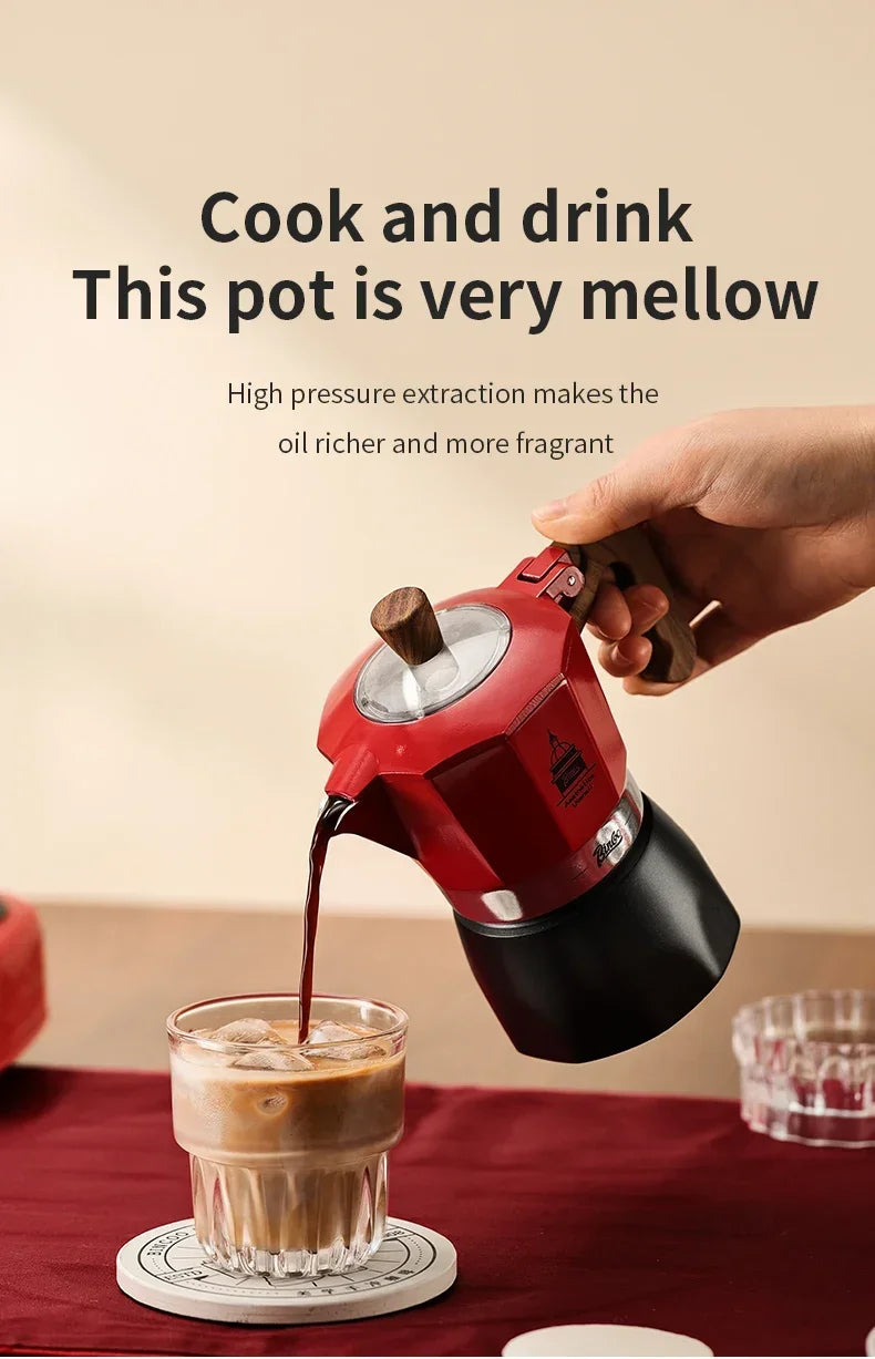 Electric Coffee Moka Pot - BLACK AND RED