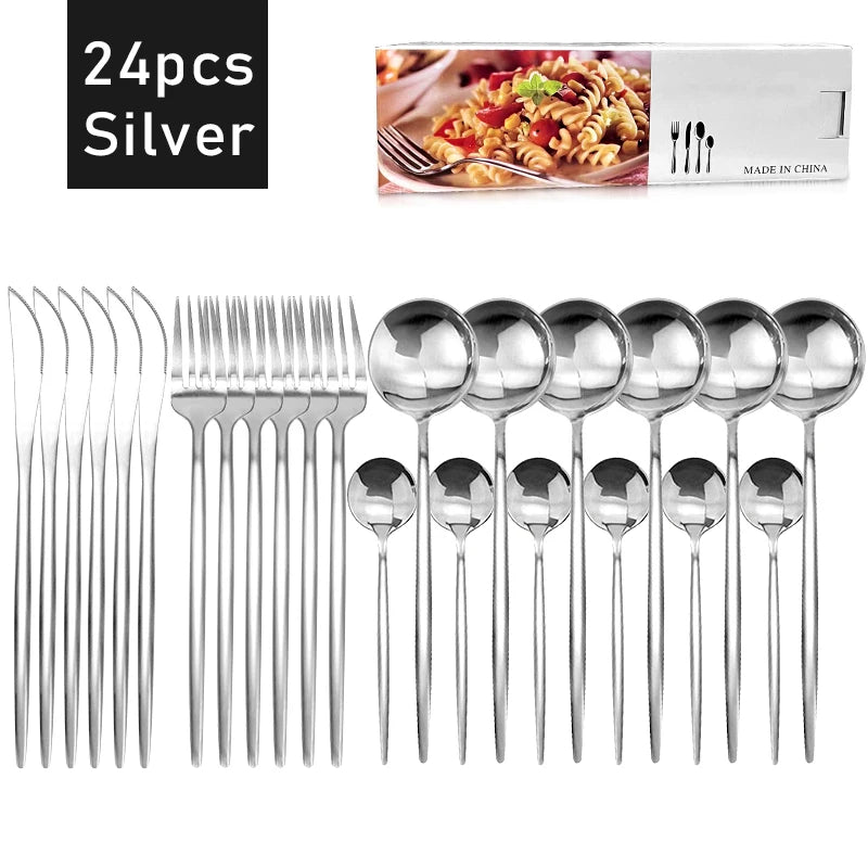 24pcs Dinnerware Set Stainless Steel Tableware - CENA