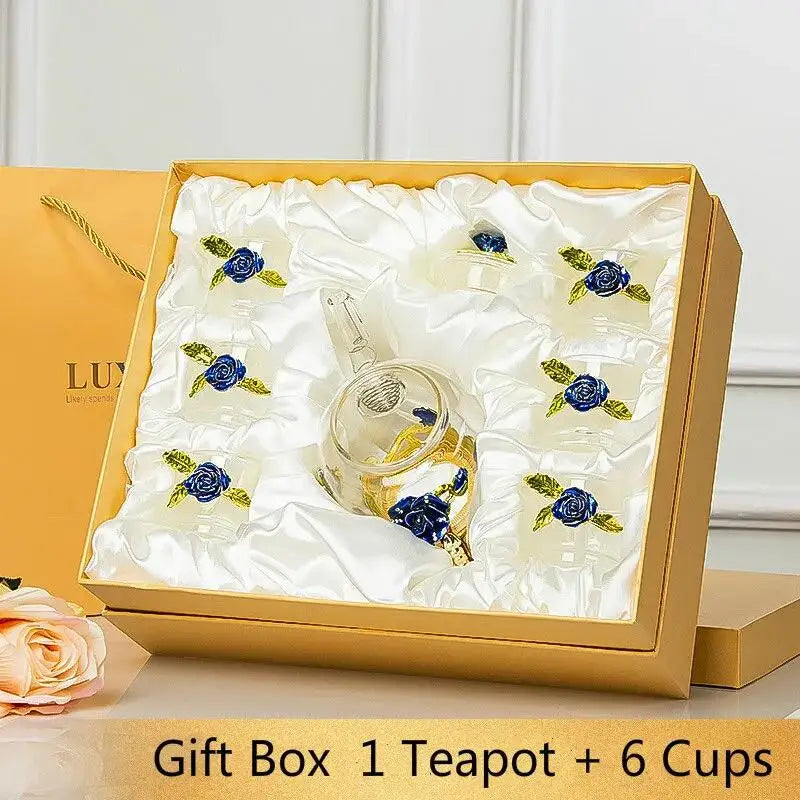 Red rose Crystal Flower Glass Teapot set - PRINCESS