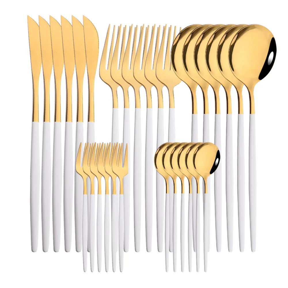 30Pcs/Set Stainless Steel Multi Colored Dinnerware Set - SHINE
