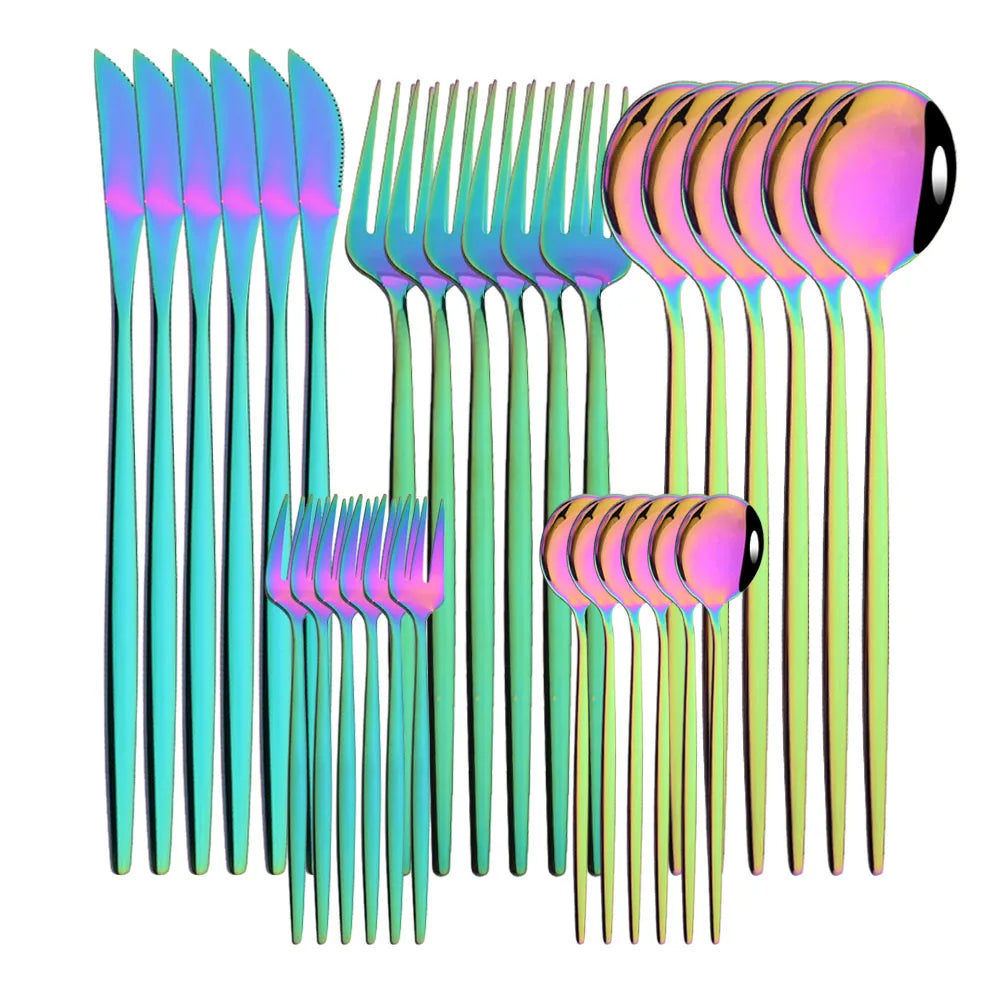 30Pcs/Set Stainless Steel Multi Colored Dinnerware Set - SHINE