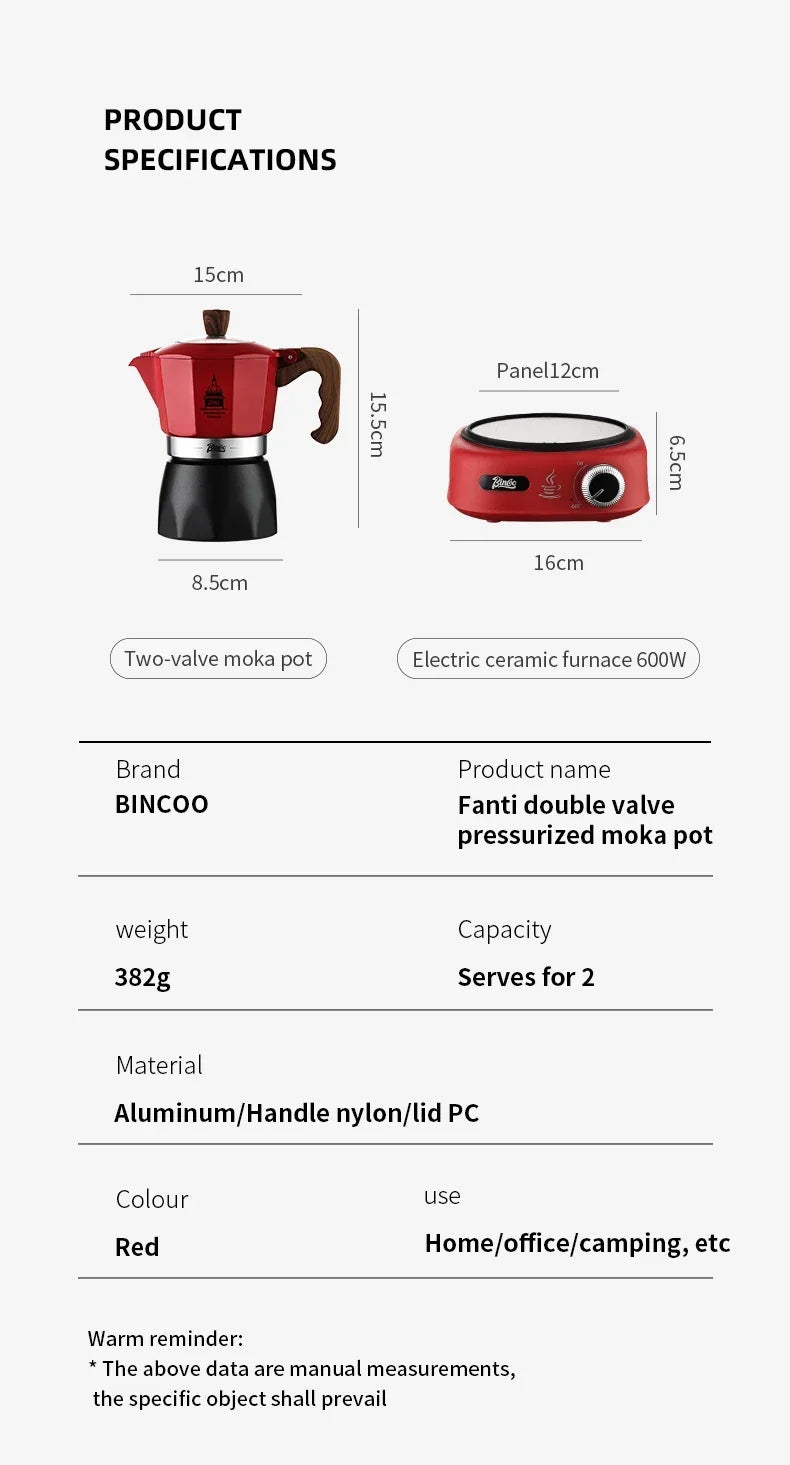 Electric Coffee Moka Pot - BLACK AND RED
