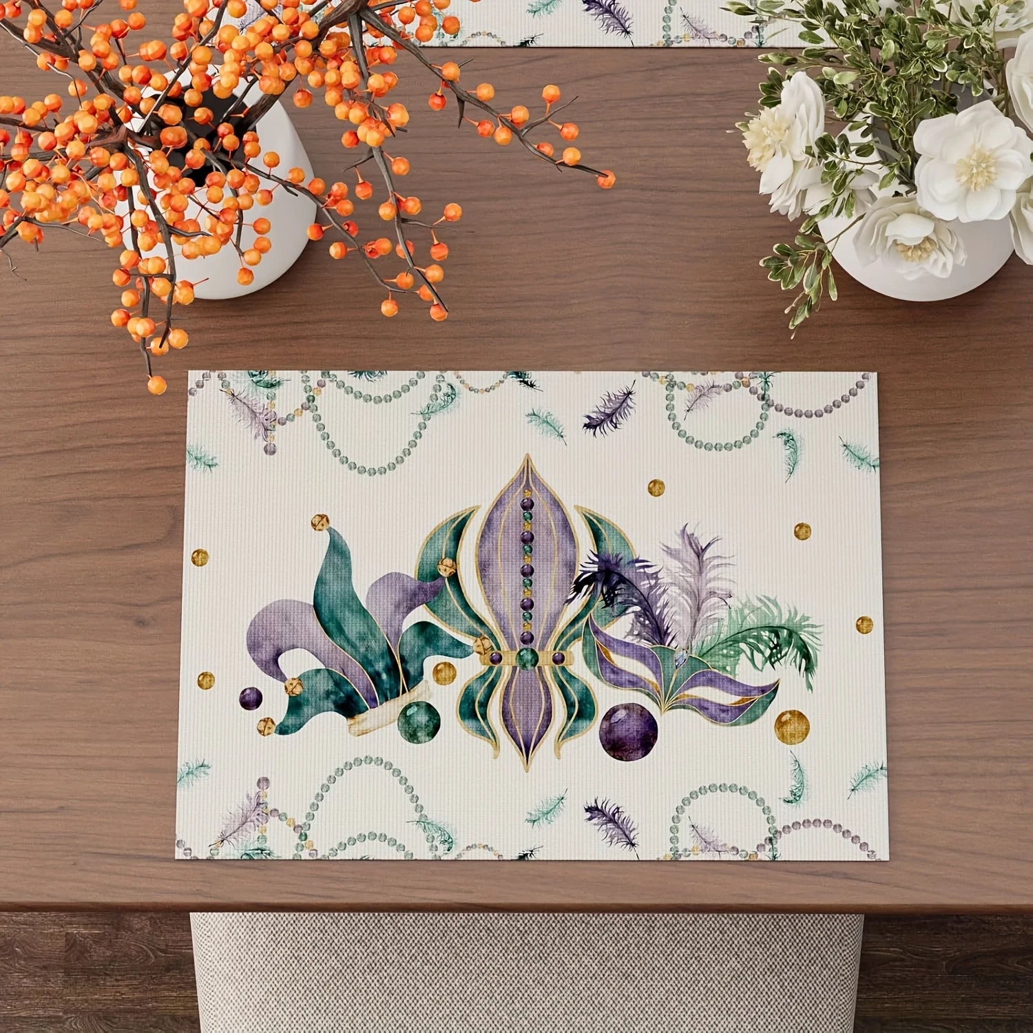 4pcs Feather Iris Table Mats - MARDI GRAS