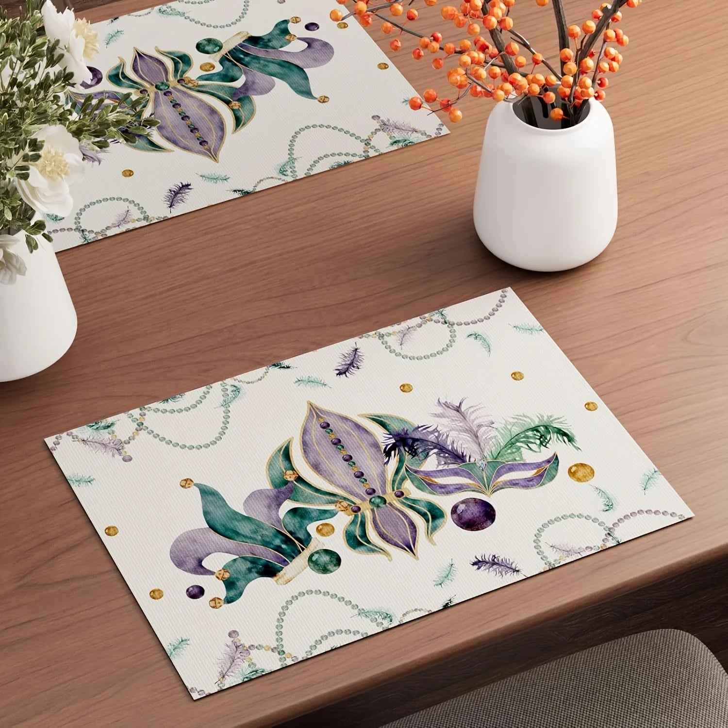 4pcs Feather Iris Table Mats - MARDI GRAS