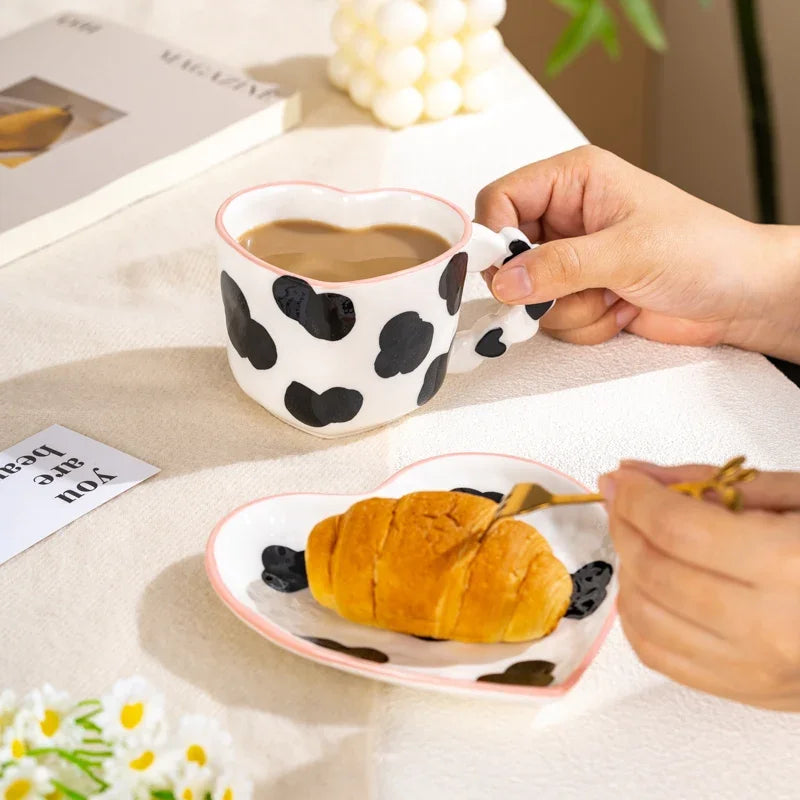 Heart Shape Coffee cup with Saucer Hand Painted - ROMANTIC
