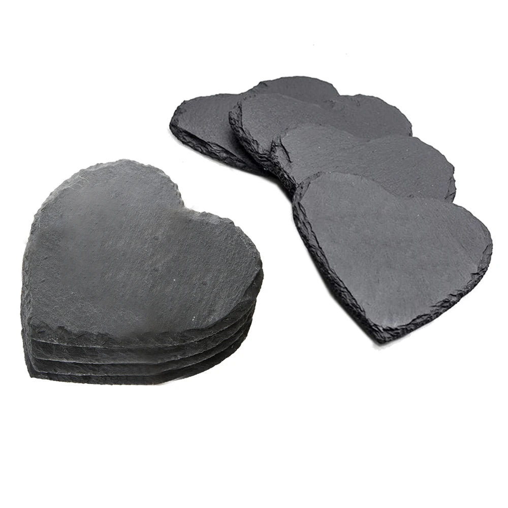 8pcs Heart Shape Black Slate Stone Coasters - SLATE